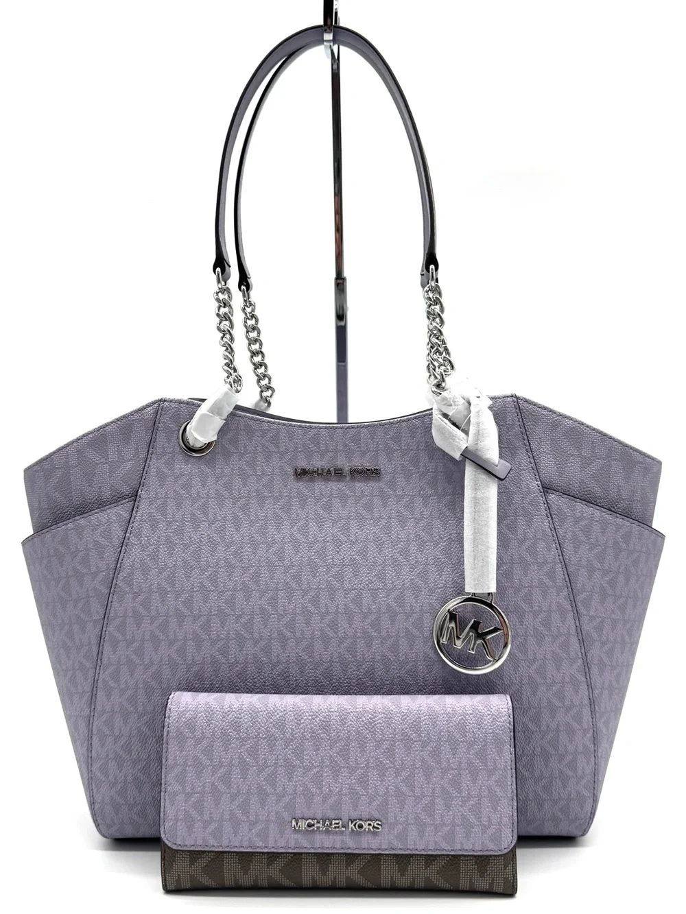 Michael Kors Jet Set Large Signature Logo Shoulder Bag w Matching Trifold Wallet